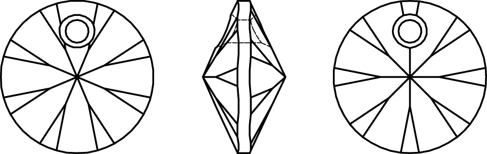 Swarovski Crystal Pendants - 6428 - Rivoli (One Hole) Line Drawing